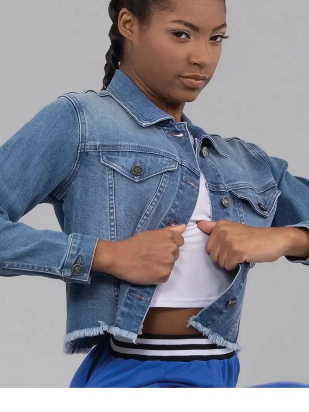 Weissman | Three-Piece Hot Pink A-Line Dance Skirt, Top, Denim Jean Jacket, LC